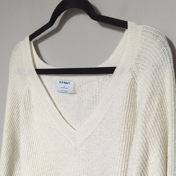 Old Navy Cream V-Neck Sweater Relaxed Fit - Picture 2 of 5